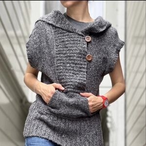 Free People Gray Knit Sweater Vest with Buttons